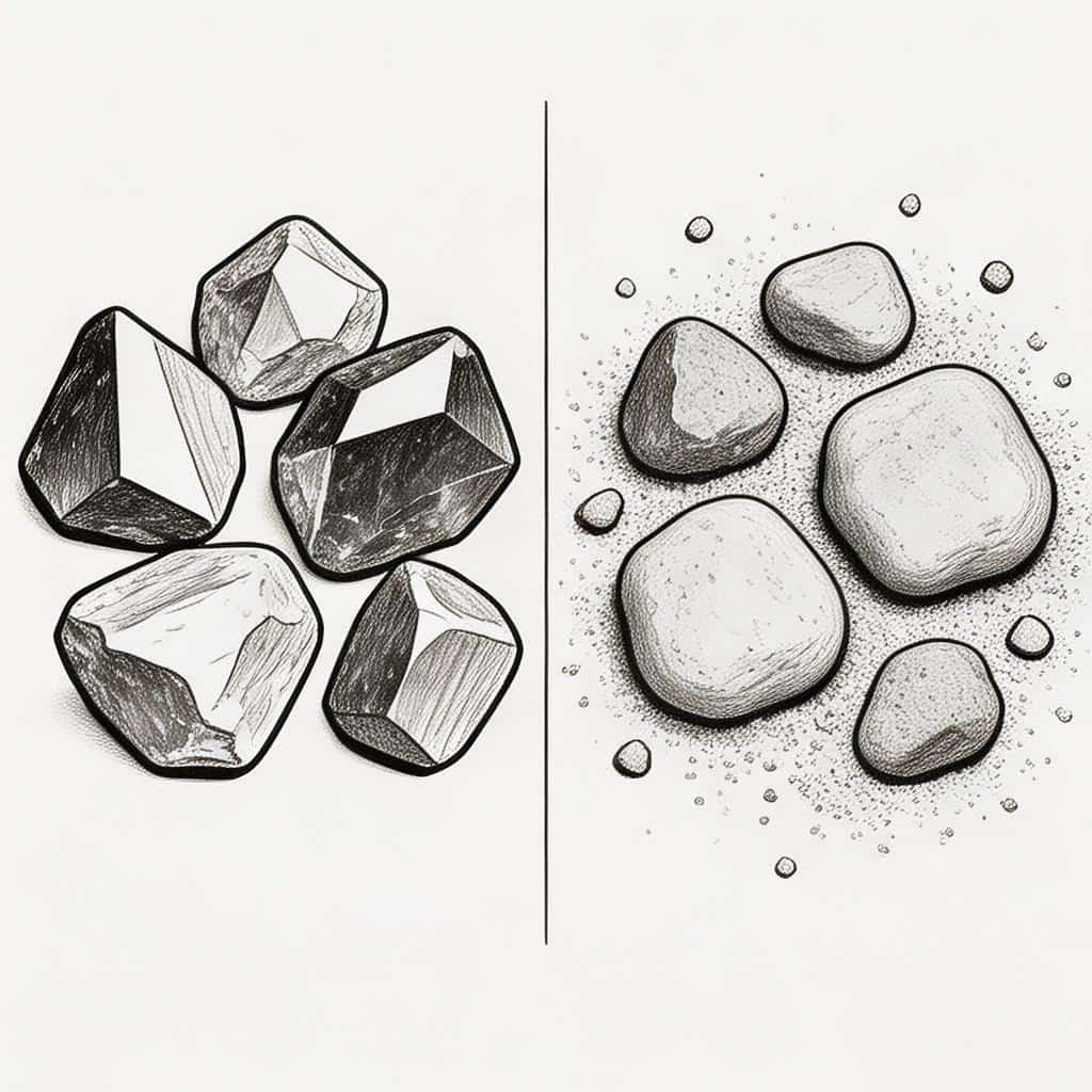 Comparison diagram of garnet grit and old stone