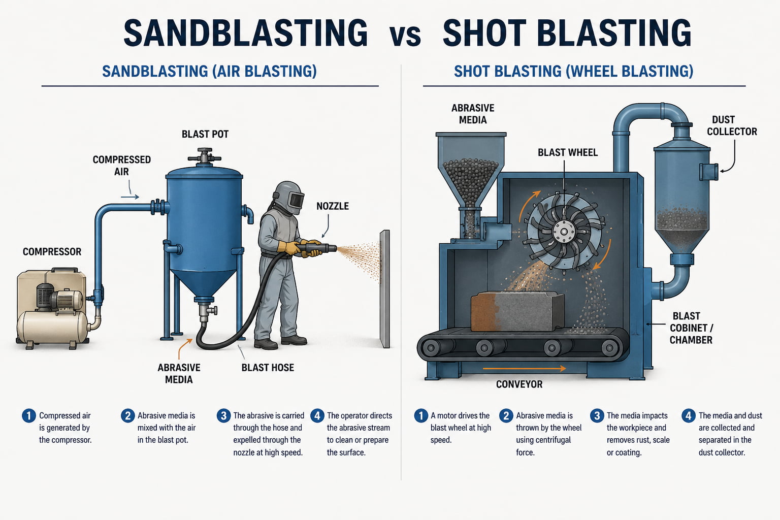 Sandblasting vs Shot Blasting Sandblasting vs Shot Blasting