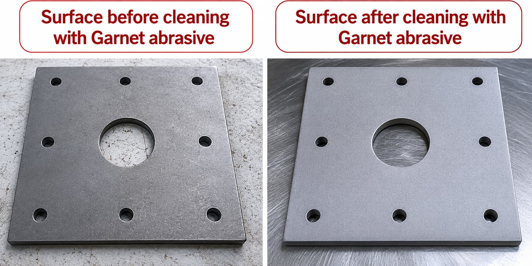 Steel surfaces before and after garnet abrasive blasting Steel surfaces before and after garnet abrasive blasting