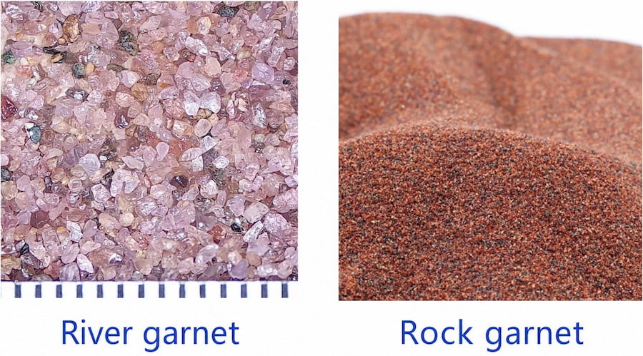 Alluvial pink garnet and red rock garnet comparison